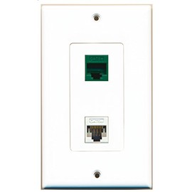RiteAV 1 Port Cat5e Ethernet White 1 Port Cat5e Ethernet Green Wall Plate Oversized Jumbo MIDI