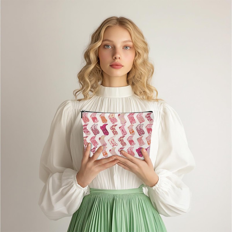 4pcs Pink Preppy Cowboy Boots Cosmetic Bags for Women Western