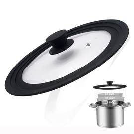 Universal Lid for Pots, Pans and Skillets - Tempered Glass with Heat Resistant Silicone Rim and Heat Resistant Handle Fits 9.5", 10.5" and 11" Diameter Cookware, Black