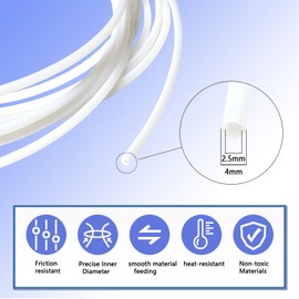 PTFE Tube Kit, 2.5mm ID×4mm OD, 2M/6.56ft, Compatible with Bambu Lab AMS X1/P1P/A1, CREALITY K2 Plus/Hi, FLASHFORGE 5M, Prusa MMU3 (white PTFE Tube 2m)