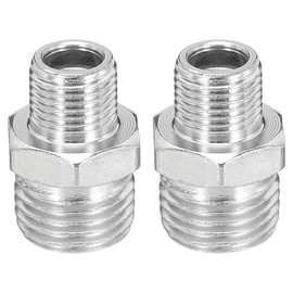 PATIKIL 1/8-1/4 Conversion Adapter Thread Fitting Airbrush Fitting Air Hose Adapter 2pcs 1/8" BSP Male to 1/4" BSP Male Fitting Metal for Air Compressor