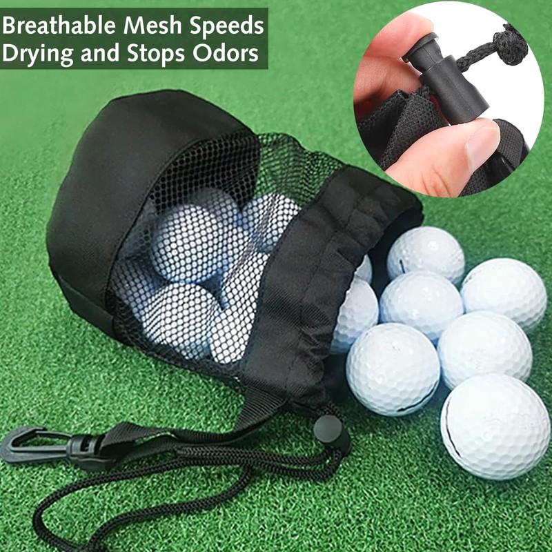 Golf Ball Bags,Nylon Mesh Ball Bag with Drawstring, Pouch for