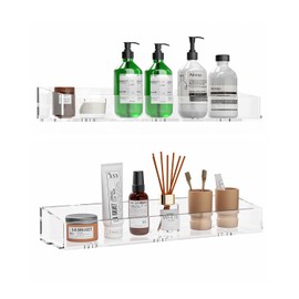 KSacry Acrylic Floating Shelves 2 PCS, 15" Acrylic Shelves for Wall, Waterproof Acrylic Shower Shelves for Bathroom, Kids Bookshelf for Display,Wall Mounted for Bedroom, Living Room,Kitchen