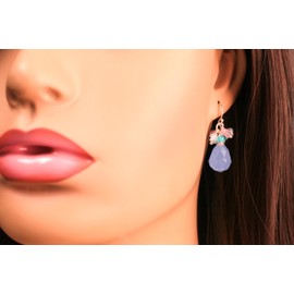 Blue Chalcedony Faceted Briolette Handmade Sterling Silver Wire Wrapped Dangling Tear Drop Earrings in 925 Sterling Silver Earwire (Sterling Hook Earwire) (925 Sterling Silver, Hook Earwire)