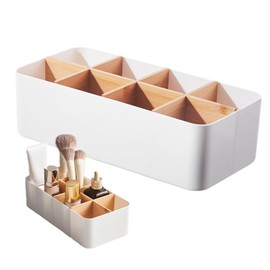 Vernerth Desk Organiser with 8 Compartments – White Bamboo Pen Holder & Stationary Organiser for Office, Home or Bedroom, Multifunctional Desktop Storage Box for Pens, Remotes, Accessories