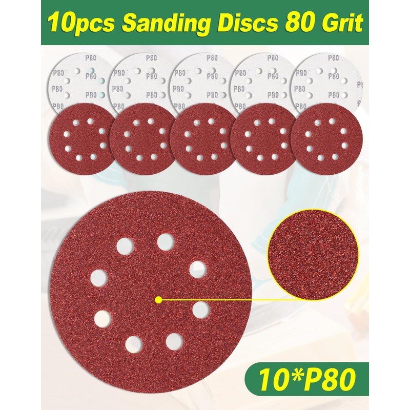 Bolatus 10Pcs 125mm Sanding Discs 80 Grits, 5 Inch 8