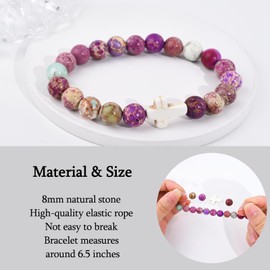 BOCHOI Cross Bracelet Pearl Bracelet Women's Christian Gifts Natural Stone Beads Bracelet Girls Bracelets Birthday Valentine's Day Gifts for Mum Daughter Grandma Granddaughter Sister Girlfriend,
