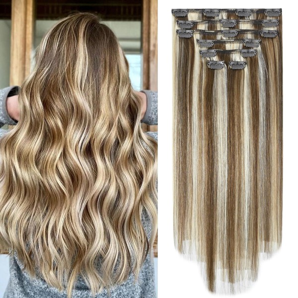 Aison Clip In Extensions Real Human Hair Balayage Light Brown