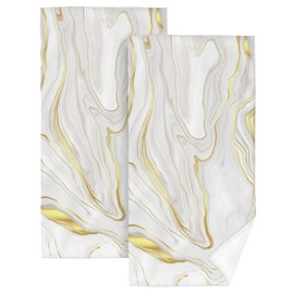HIKENVIU White Gold Marble Bathroom Hand Towels 2 Piece Marble Texture Decorative Bath Towels for Bathroom Yoga Swim Hotel Spa Home Decor 14x28 Inch