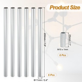 PATIKIL Threaded Extension Rod, 6 Sets 8" M10 x 1mm Fine Thread Lamp Pipe with Lamp Pipe Nipples for Pendant Light Island Lighting Chandeliers Stems, Silver Tone
