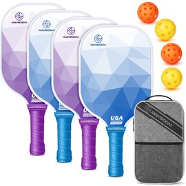 Mayboom Pickleball Paddles Set of 2 or 4, USAPA Approved Pickleball Paddles Set with 4 Pickleball Balls and Pickleball Carry Bag, Fiberglass Pickle Ball Rackets 2 Pack for Beginners(Crystal 4Set)