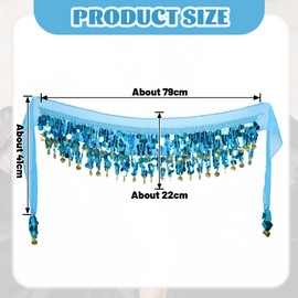 Baisdan Bauchtanz-Gürtel, Bauchtanz-Rock mit glitzernden Pailletten für Bauchtanz-Aufführungen, Yoga-Unterricht, hellblau, Einheitsgröße