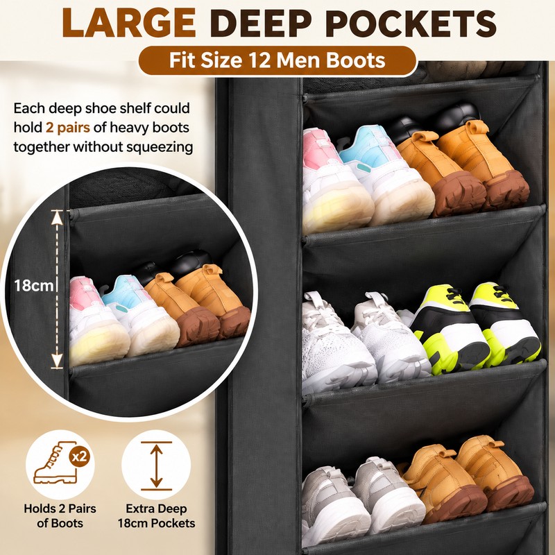 Over-the-Door Shoe Organizer with Deep Pockets – 6-Layer Hanging Shoe