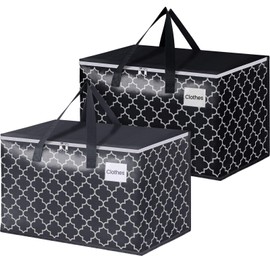 EpicTotes Extra Large Moving Bags, Heavy-Duty Storage Totes with Zipper Top and Sturdy Handles, Moving Supplies for Space Saving and Packing, Collapsible Storage Bags, Black & Gray, 125L, 2-Pack