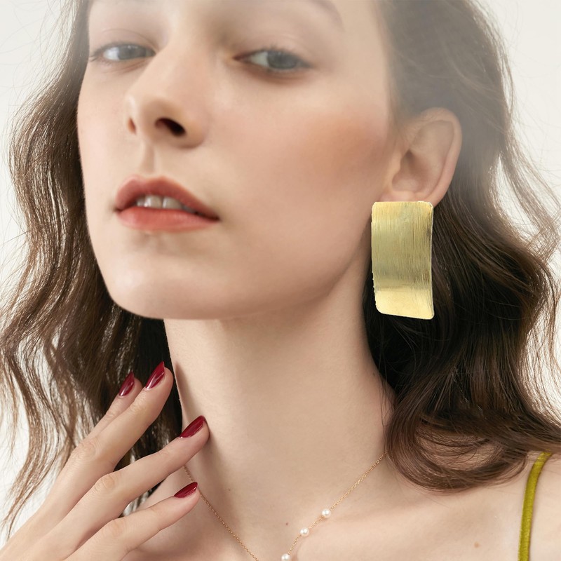 Solighter Chunky Gold Silver Rectangle Stud Earrings for Women Minimalist