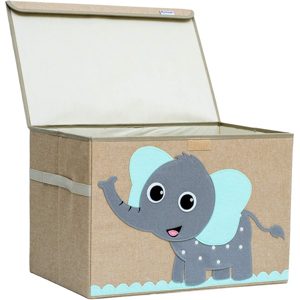 Hurricane Tots Large Toy Chest. Canvas Soft Fabric Children Toy Storage Bin Basket with Flip-top Lid. Collapsible Gray Toy Box for Kids, Boys, Girls, Toddler and Baby Nursery Room (Elephant)