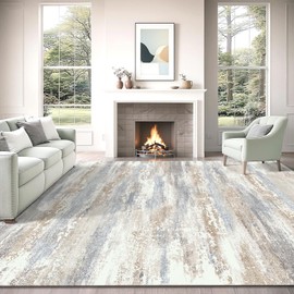 MATIIUI Washable 9x12 Large Area Rug, Non Slip Low Pile Soft Faux Wool Rug, Stain Resistant, Vintage Boho Distressed Design Carpet for Living Room, Bedroom, Dining Room, Home Office Decor