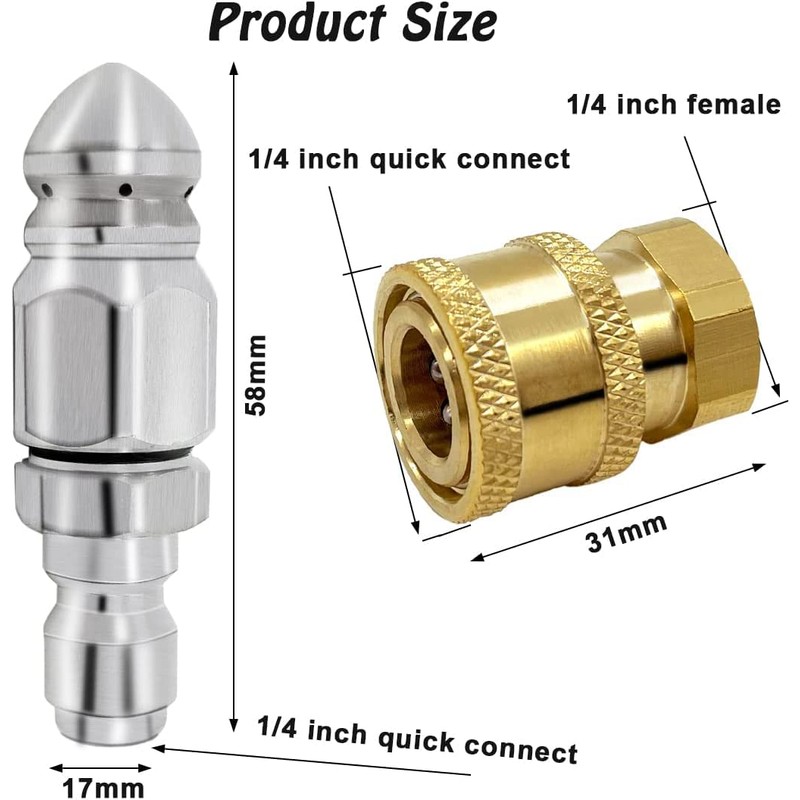 2 Pcs 5000 PSI Sewer Jet Nozzle with Pressure Washer