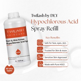 TWILASH BY DLY Hypochlorous Acid Spray 1L Refill | HOCl Face & Skin Cleanser | Facial Mist, Acne & Eczema Relief, Tattoo & Piercing Aftercare | Eyelid & Lash Cleanser | Alcohol-Free pH-Balanced Toner