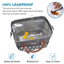 Lekesky Insulated Lunch Bag for Women Lunch Box Leakproof Reusable Cooler Bag for Adult Outdoor Work, Grey