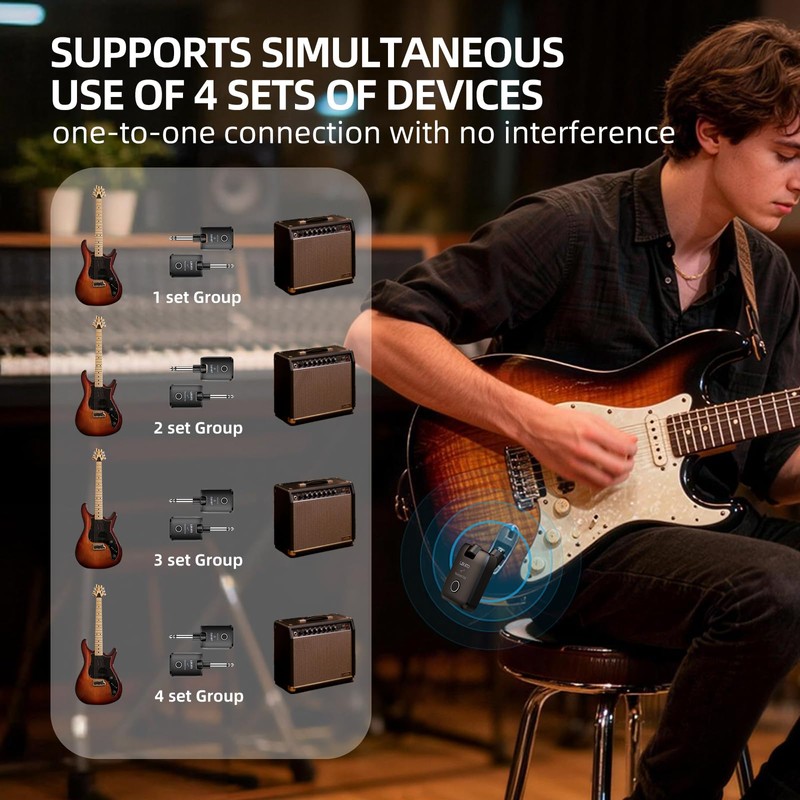 LEKATO 2.4 GHz Wireless Guitar System with Magnetic Charging Case