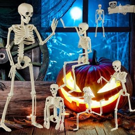 CXJYSD Paquete De 6 Esqueletos De Halloween,Esqueletos De Plástico De Cuerpo Completo De 40 Cm,Decoraciones De Halloween(Blanco Roto - 6 Piezas)