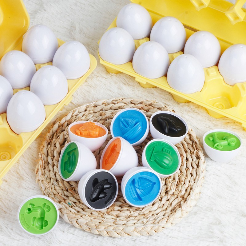 12Pcs Matching Eggs Color Vehicle Shape Recognition Early Learning Educational