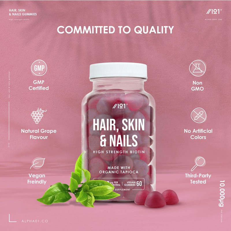 Hair Skin & Nails Gummies - High Strength 10,000mcg Biotin