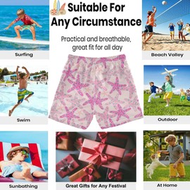 visesunny Pink Starfish Boys Toddler Swim Trunks Boy Bathing Suit Quick Dry Kids Beachwear Sports Running Board Shorts