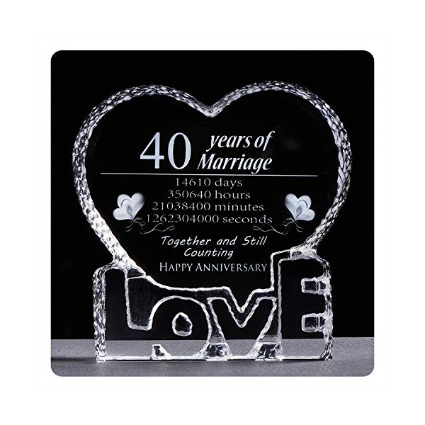 YWHL 40 Year Wedding 40th Anniversary Crystal Sculpture Keepsake Gifts for Her Wife Girlfriend Him Husband
