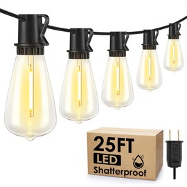 Larkvue 25FT Outdoor String Lights, Patio Lights with 10+1 LED Dimmable Waterproof Shatterproof ST38 Retro Edison 2700K Bulbs for Balcony Yard, Black