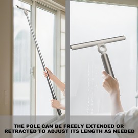 EHOMGUI Extendable Shower Squeegee for Glass Doors, Shower Squeegee with 10-Inch Silicone Blade, Telescoping Handle for Windows and Shower Glass, Silver