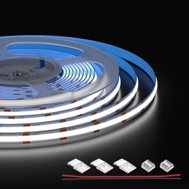 FCOB COB LED Tape Light Daylight 6000K 320LEDs/m 5M Flexible High Density 8mm Width Strip Light DC12V 8W/m Dimmable Transformable Cuttable Bedroom Kitchen Home Indoor Decor Energy Non-Waterproof CRI>