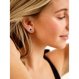 Knot Birthstone Stud Earrings for Women Mom, Sparkle Round Cut Birthstone Earrings with Stone Garnet Red Crystal Hypoallergenic Earrings for Women January Birthstone Jewelry for Women