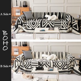 HANDONTIME Boho Sofa Covers for Dogs Black Couch Sofa Covers for 3 Cushion Couch Sofa Beige Chenille Sofa Slipcover Couch Covers for Sectional l Shaped Couch Pets Protector Furniture Covers, 91" X134"