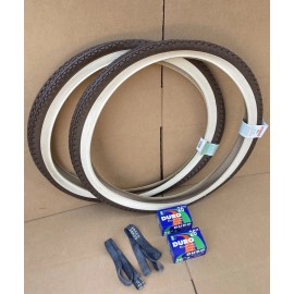 Duro Set of 26" x 2.125 Beach Cruiser Bike Brown Creme Wall Tires Tubes DURO Diamond