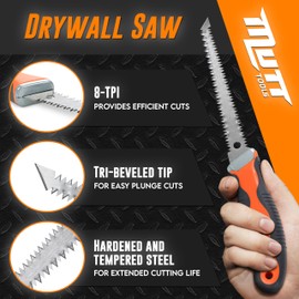 Mutt Tools 6” Professional Drywall Saw with Ergonomic Handle - Jab Saw for Sheetrock Cutting - Keyhole Saw with Ergonomic Grip - Versatile Tool for Drywall, Sheet Rock and Insulation