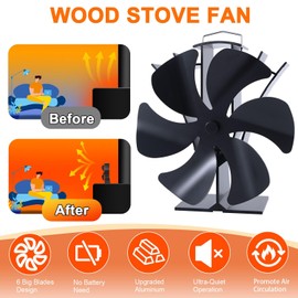 VODA Wood stove fan Heat Powered Fireplace Fans 6 Blades, Non Electric Thermoelectric Thermal Fan with Bracket w/Stove Thermometer Accessories for Heaters
