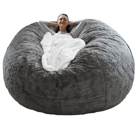 RAINBEAN Bean Bag Chair Cover(it was only a Cover, not a Full Bean Bag) Chair Cushion, Big Round Soft Fluffy PV Velvet Sofa Bed Cover, Living Room Furniture, Lazy Sofa Bed Cover,5ft Snow Coffee