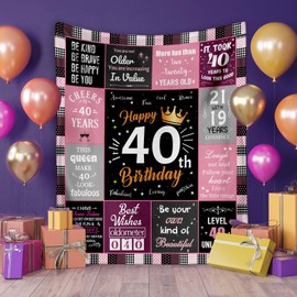 40th Birthday Gifts for Women, Unique Happy Birthday Fleece Throw Blanket 50" x 60", Funny 40 Years Old Birthday Decorations Gifts, Best 40th Birthday Gfit Ideas for Mom, Wife, Sister, Friends, Female