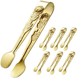 HINMAY 6PCS Mini Serving Tongs 4 Inches Small Rose Sugar Cube Tongs (Gold)