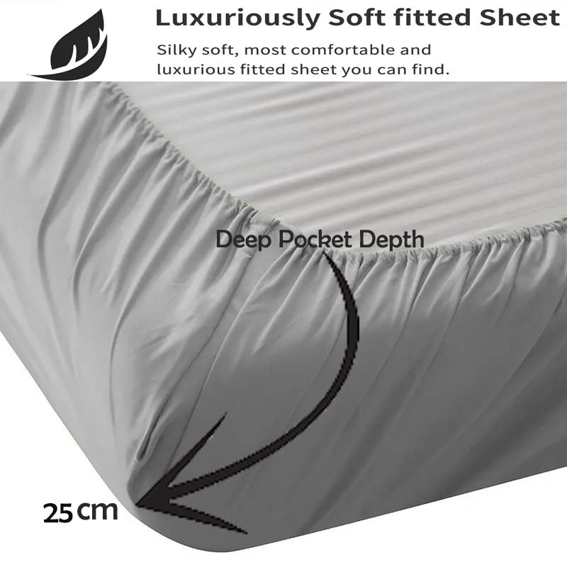 Silver Grey Double fitted sheet Non-iron, Soft, Plain 200TC polycotton