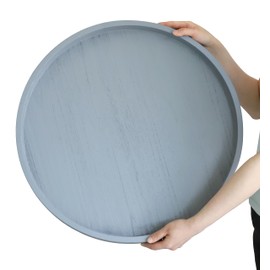 Gurfuy Round Ottoman Table Tray Round-24 - Rustic Wooden Serving Tray for Farmhouse Decorative Oversized Coffee Table Trays Living Room Kitchen Counter Breakfast Grey