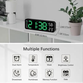 JoFomp Digital Wall Clock Large Display, 9" LED Wall Clocks for Living Room Decor, Digital Clock with Temperature/DST/Auto-Dimming/Humidity/Snooze - 12/24H, Silent Digital Clocks for Seniors Kids