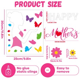 135PCS Mother's Day Window Clings Decoration Happy Mother’s Day Window Stickers Spring Flower Themed Party Supplies for Mom Floral Birthday Party Home Window Decoration Favor Removable and Reusable