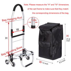 Replacement Bag for Grocery Cart/Shopping Cart - Waterproof Trolley Bags, for Aluminium Alloy Frame, 39L (Black)