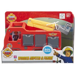 Fireman Sam Wooden Jupiter Free-Wheeling, Eco-friendly, FSC Wood Sustainable Pre-School Toy with Fireman Sam and Penny Two-Sided Figure, Red