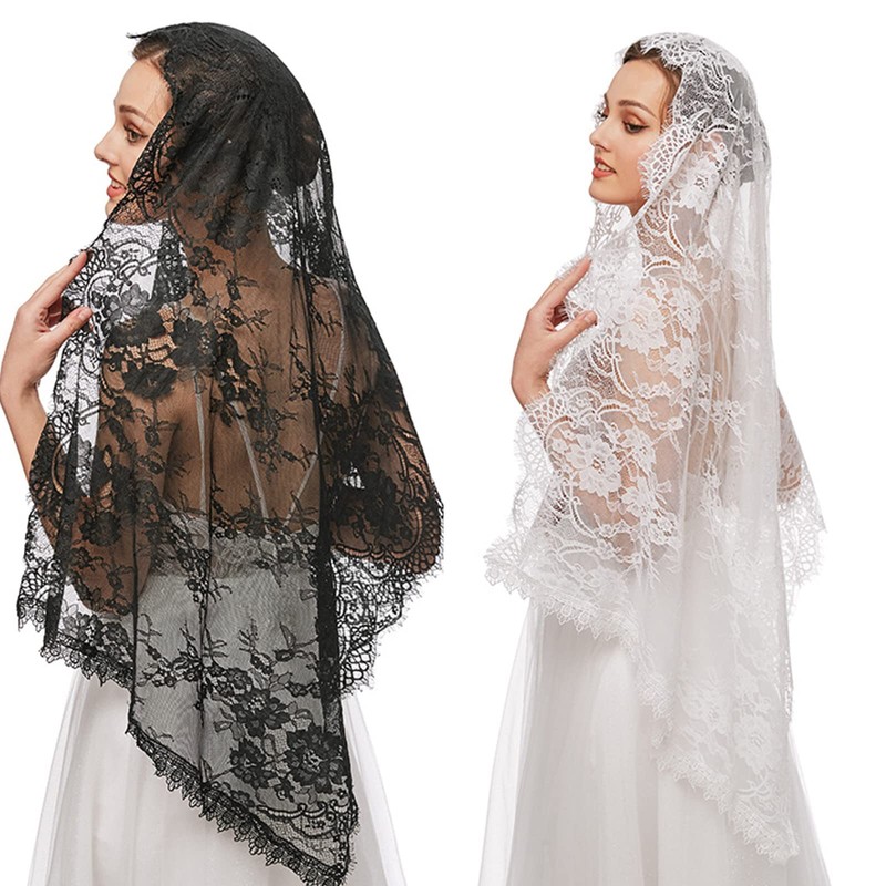 BYUTFA Lace Veil Mantilla Catholic Veil Elegant Floral Pattern Soft