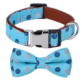 Rhea Rose Bowtie Dog Collar Blue Polka Dots Small
