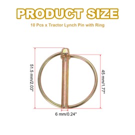 PATIKIL M6x45 mm Tractor Lynch Pin with Ring, 10 Pcs Heavy Duty Assortment Kit Lock Pin Clips for Tractors Trailer Farm Trucks Mowers, Rose Gold